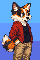 A calico-colored fox.