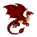 A red dragon flying to the right.