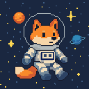 A fox in an astronaut suit in space.